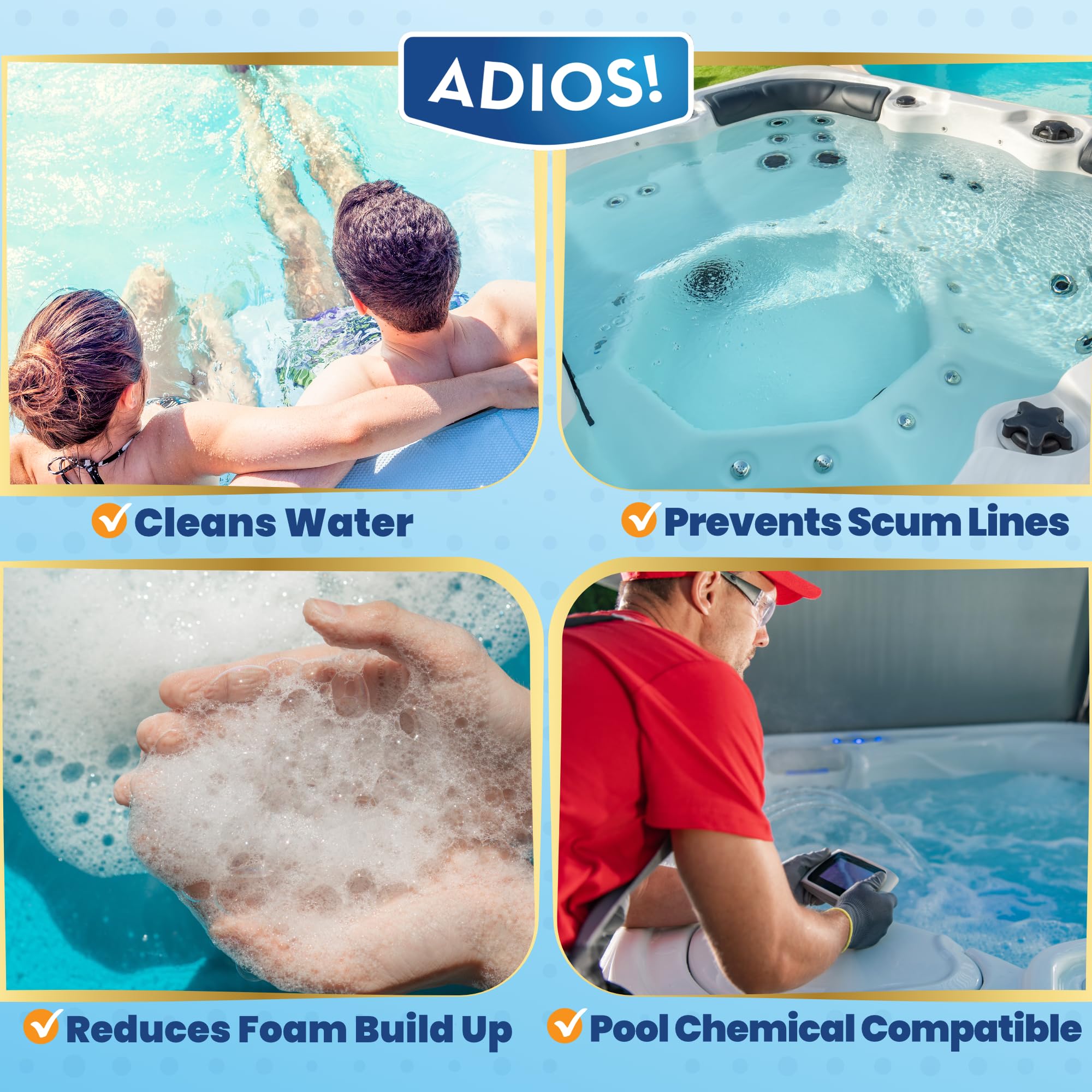ADIOS! 3-in-1 Spa Cleaner is pH neutral and safe with chlorine and bromine