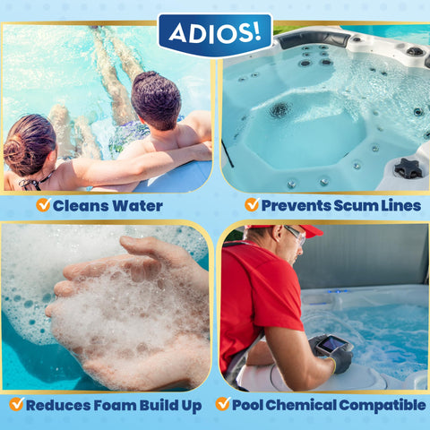 ADIOS! 3-in-1 Spa Cleaner is pH neutral and safe with chlorine and bromine