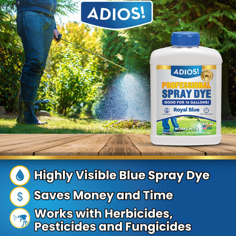ADIOS blue dye visible on lawn marker helps quick area marking