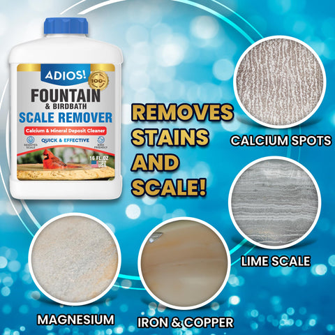 ADIOS fountain scale remover application on crusty fountain surface
