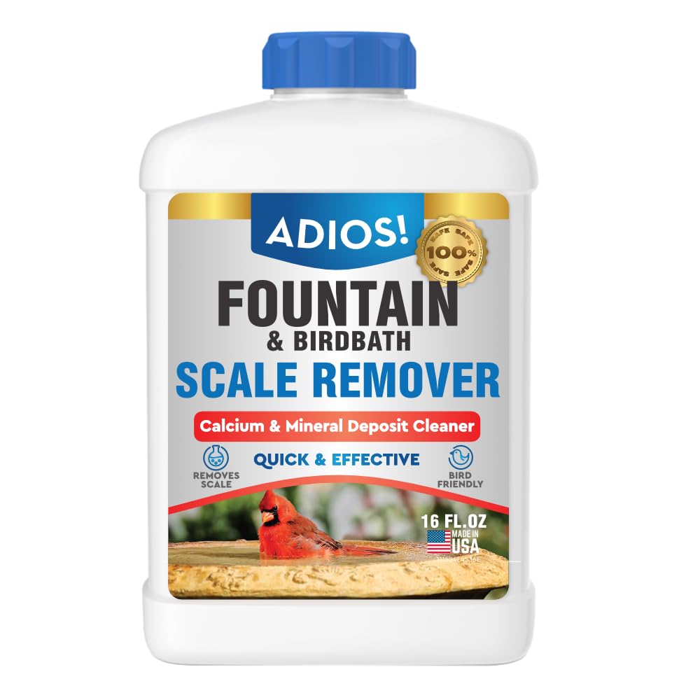 ADIOS fountain scale remover bottle ready to clean mineral deposits
