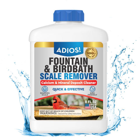 ADIOS! Fountain Scale Remover bottle for easy application and mineral deposit removal