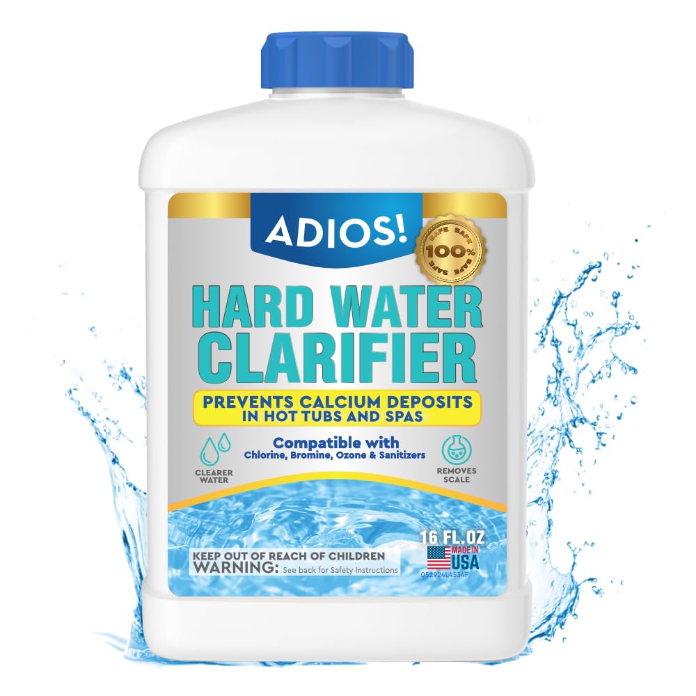 ADIOS hot tub calcium remover bottle for easy dosing and clearer water
