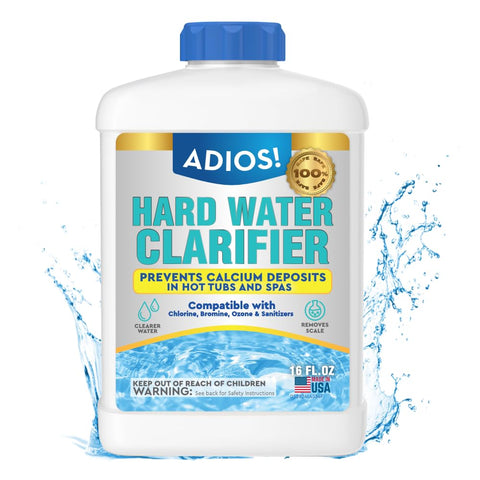 ADIOS hot tub calcium remover bottle for easy dosing and clearer water