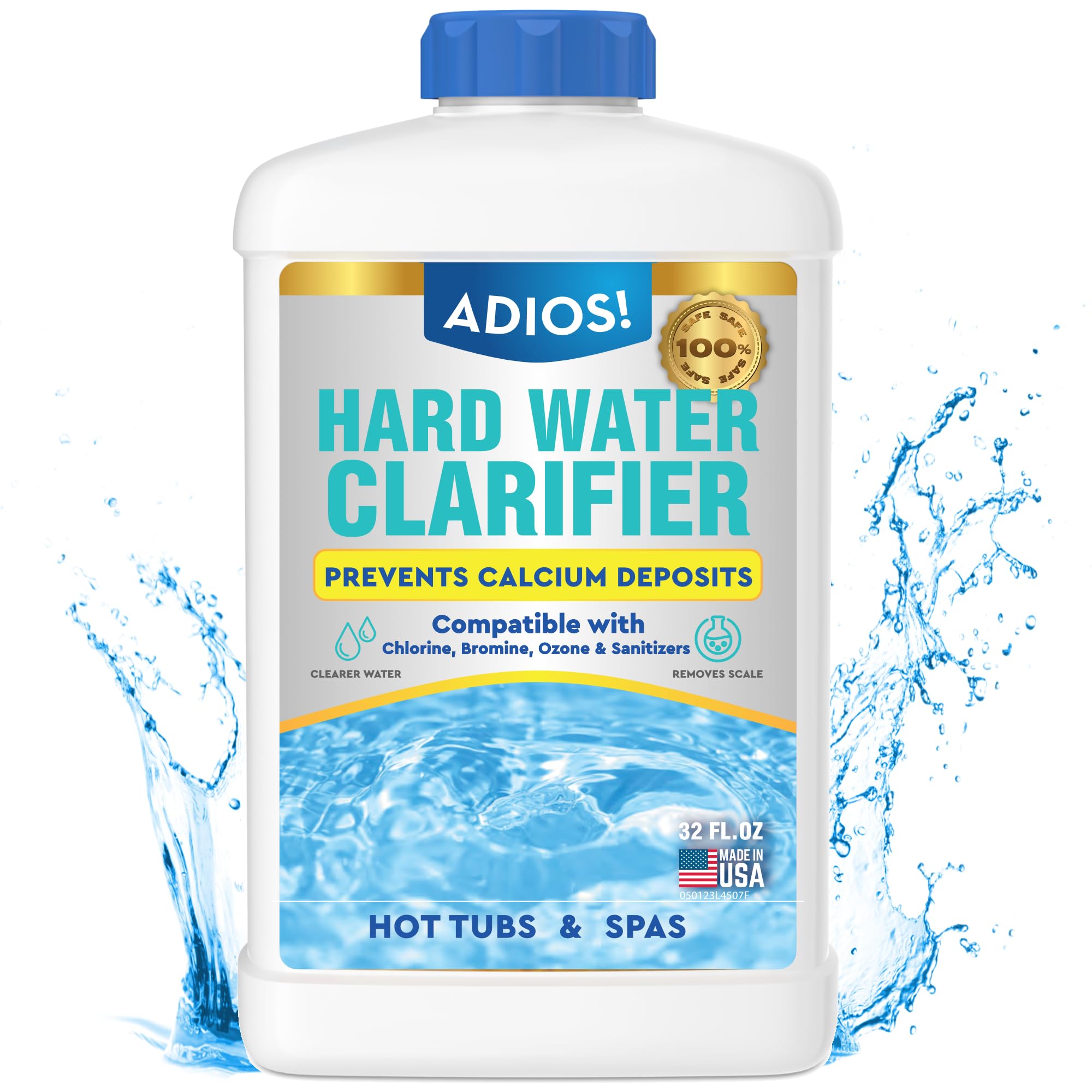 ADIOS! hot tub clarifier clears cloudy water for easier filtration.