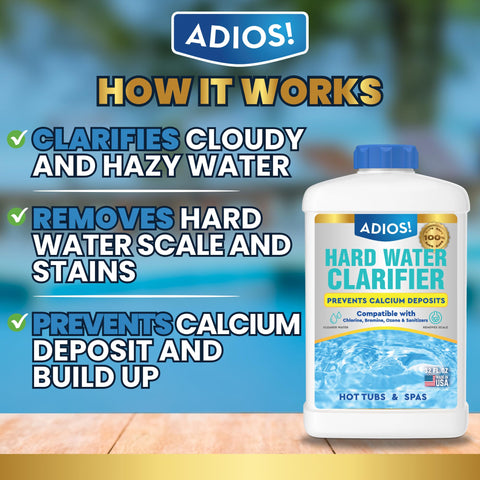 ADIOS! hot tub scale removal on surfaces reduces mineral buildup.