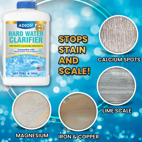 ADIOS! hot tub stain protection shields against metal stains on surfaces.