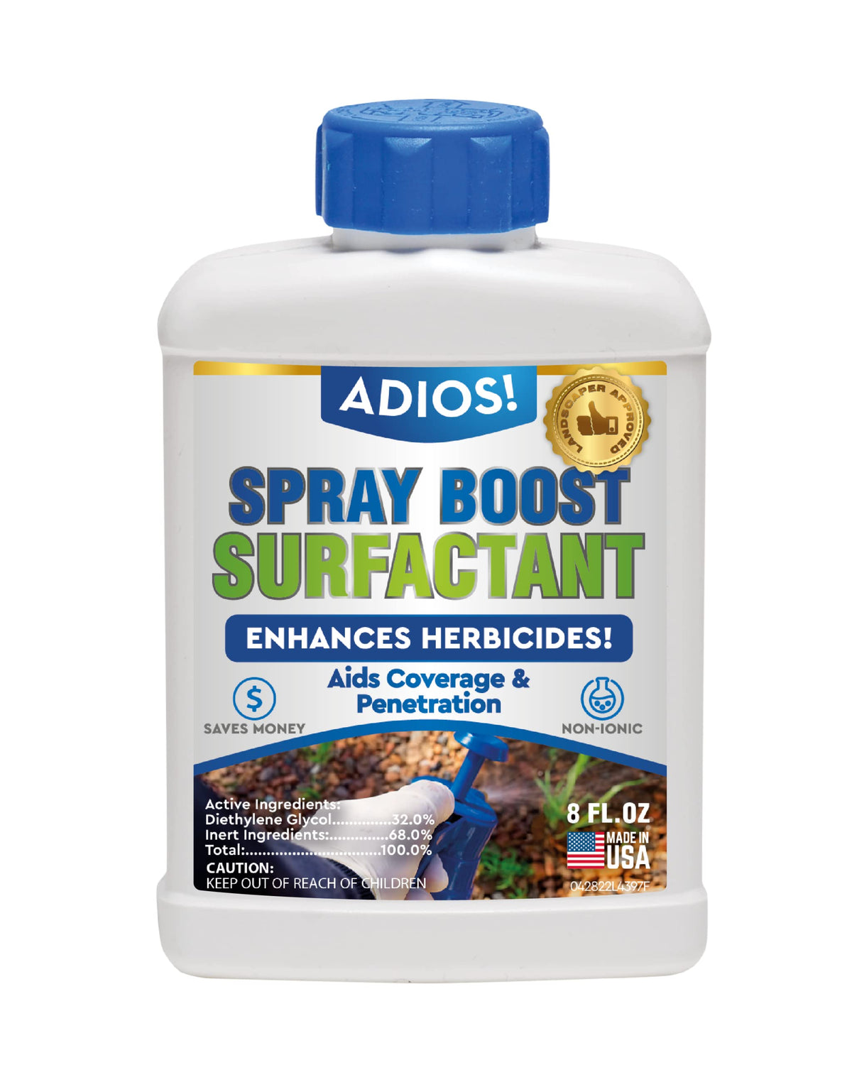 ADIOS! Spray Boost bottle close-up for easy handling and application