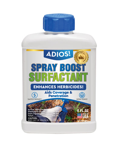 ADIOS! Spray Boost bottle close-up for easy handling and application