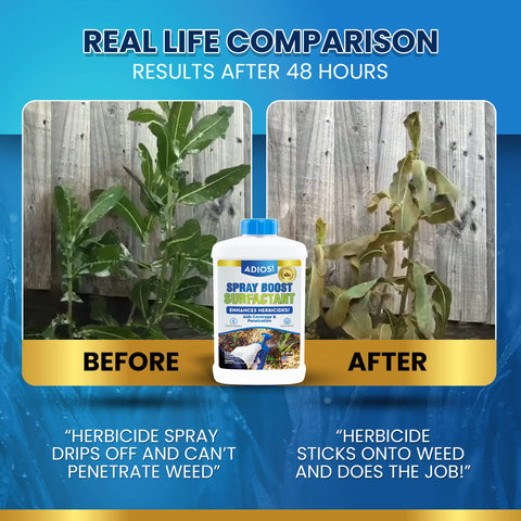 ADIOS! Spray Boost wetting-action lowers surface tension for better spread.