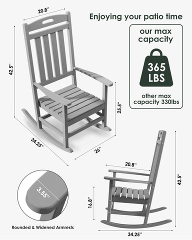 Adiromoti rocking chair armrest detail showing extra-wide surface for items