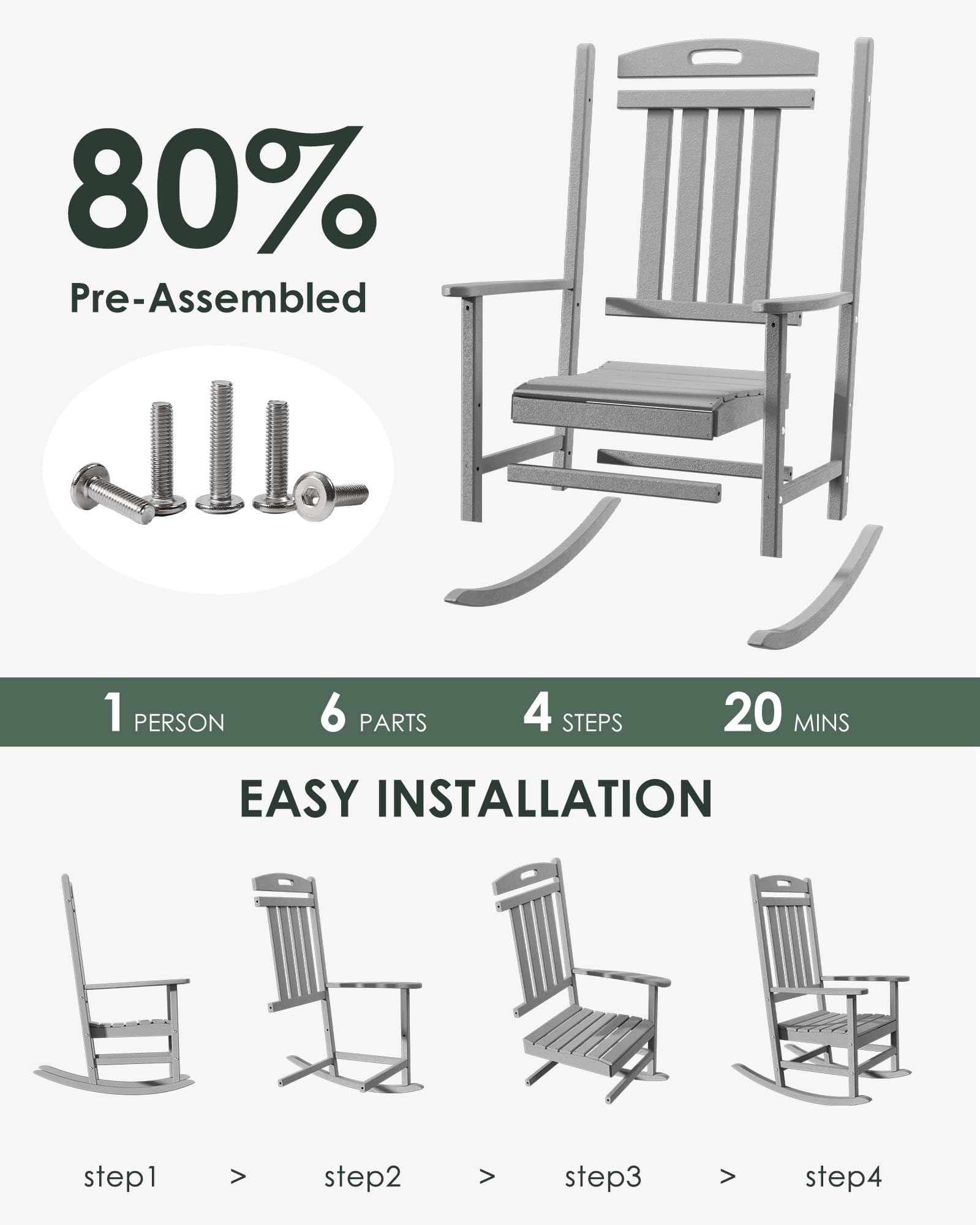Adiromoti high-back rocking chair ergonomic backrest for comfort