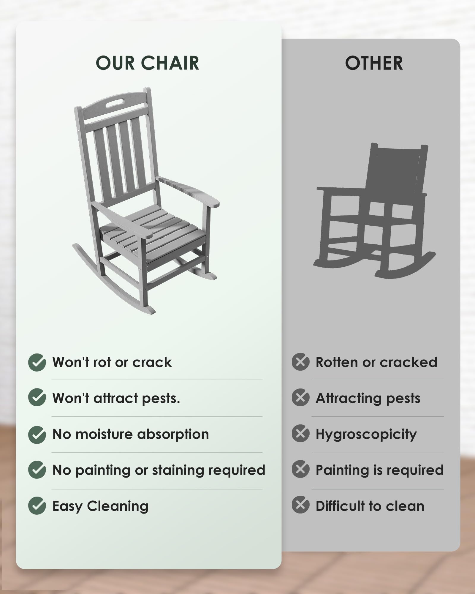 Adiromoti rocking chair dimensions and 350 lb capacity highlighted