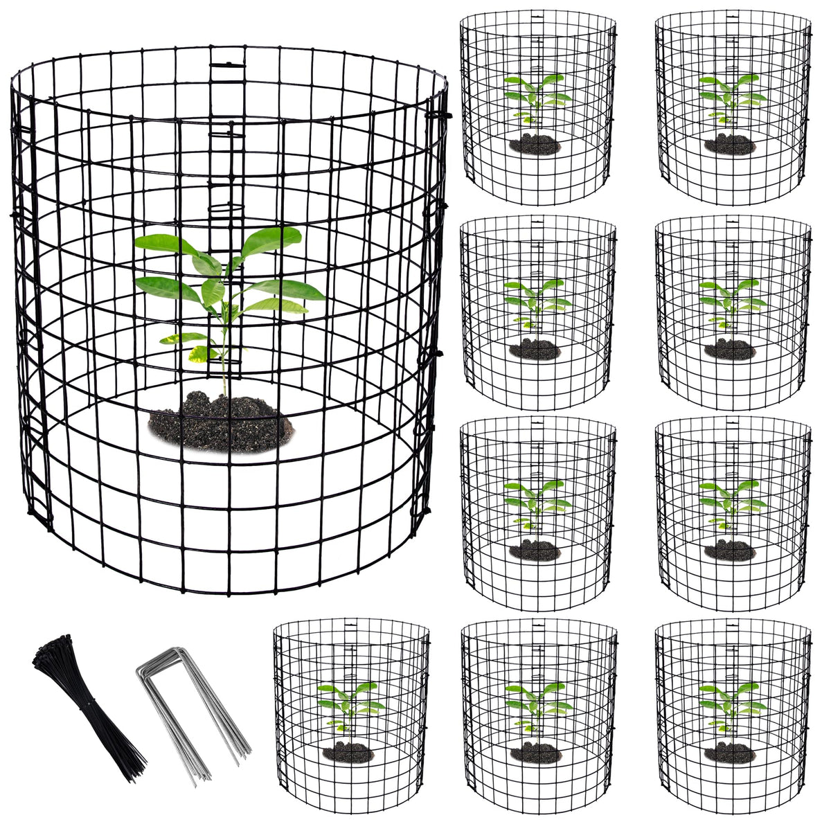 Adnee ten-pack wire plant protectors guard seedlings with durable, animal-proof cages.