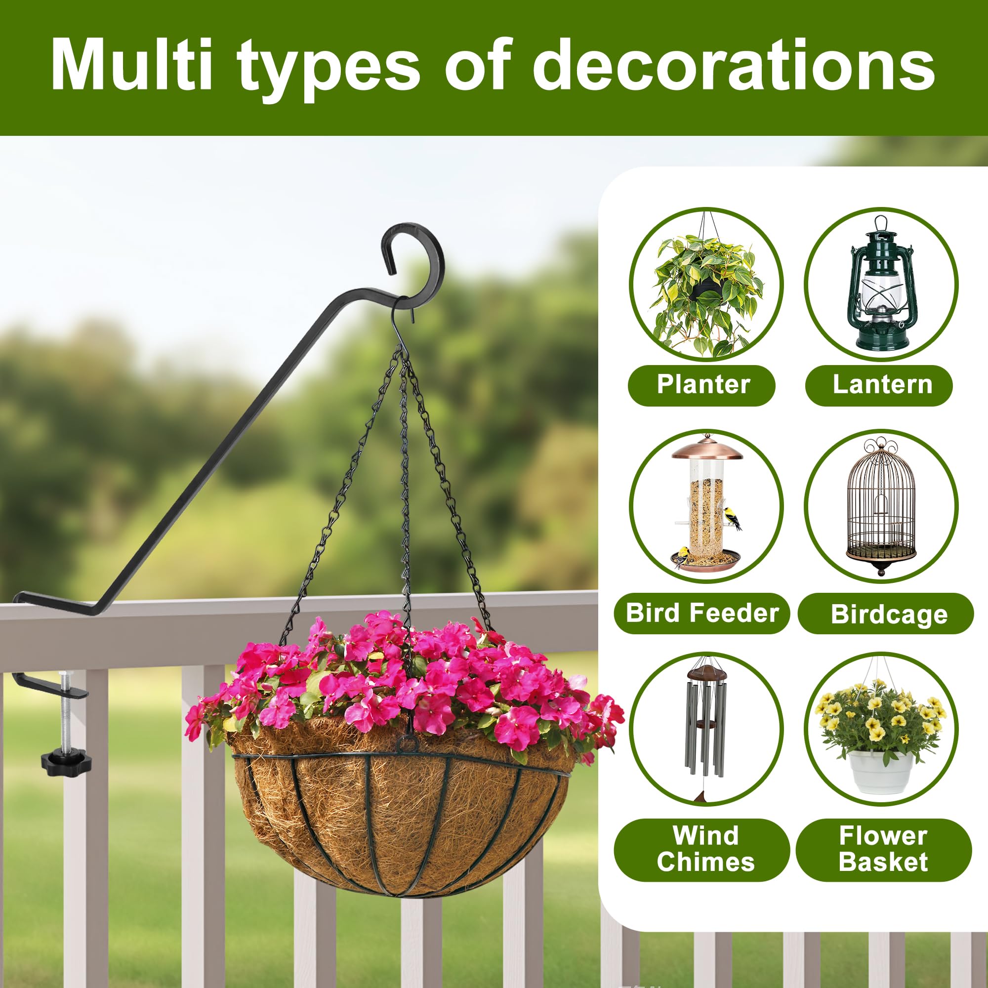 Adnee bird feeder compatible hook shown with suet basket and lantern.