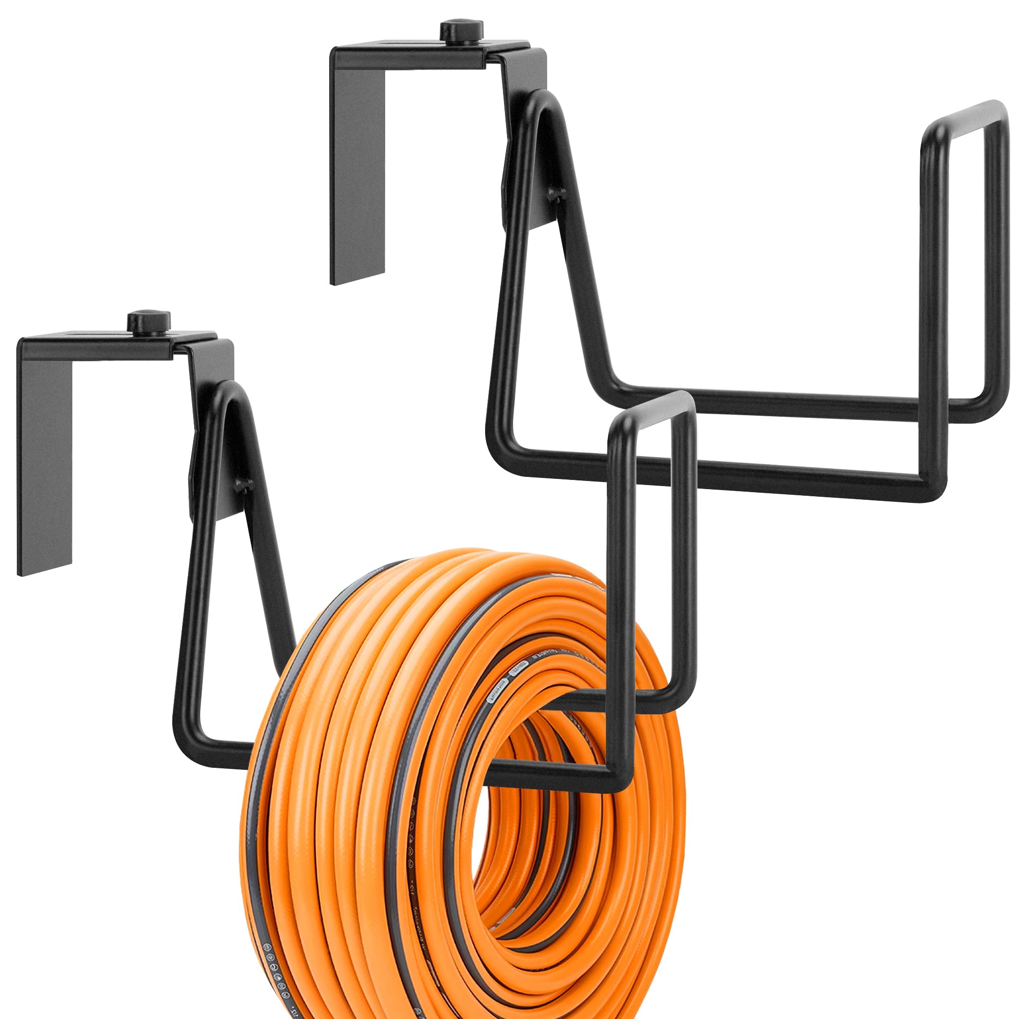 Adnee garden hose holder on wall mount keeps hose neatly stored and accessible.