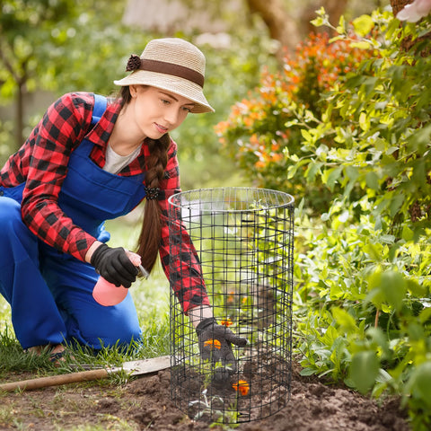 Adnee includes ground stakes and ties to secure cages in soil.