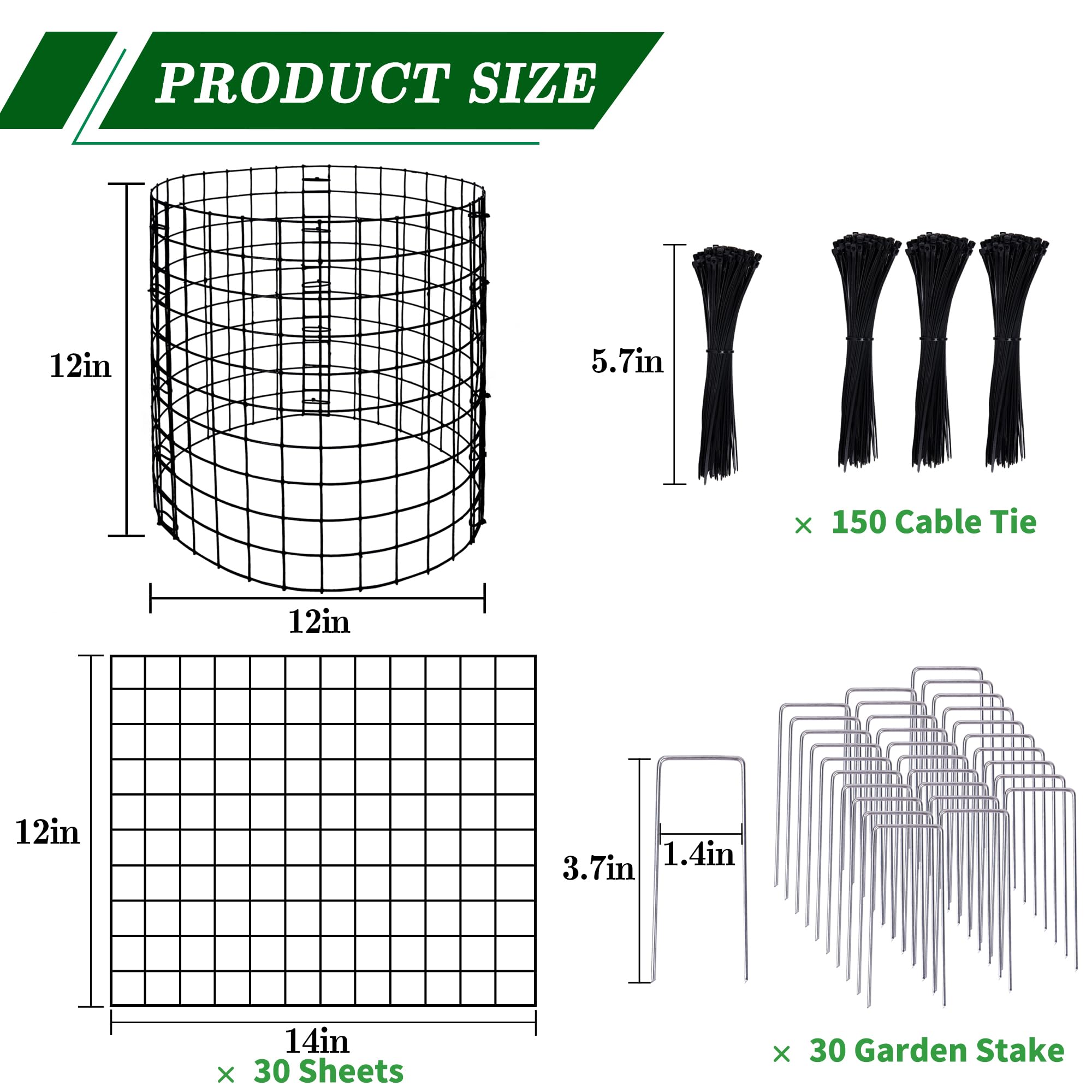 Adnee ground stakes and nylon ties secure cages firmly in the soil.
