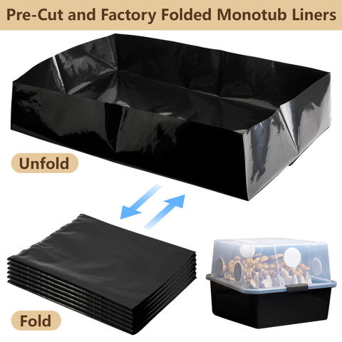 Adnee monotub liner black design blocks light for even spore growth.