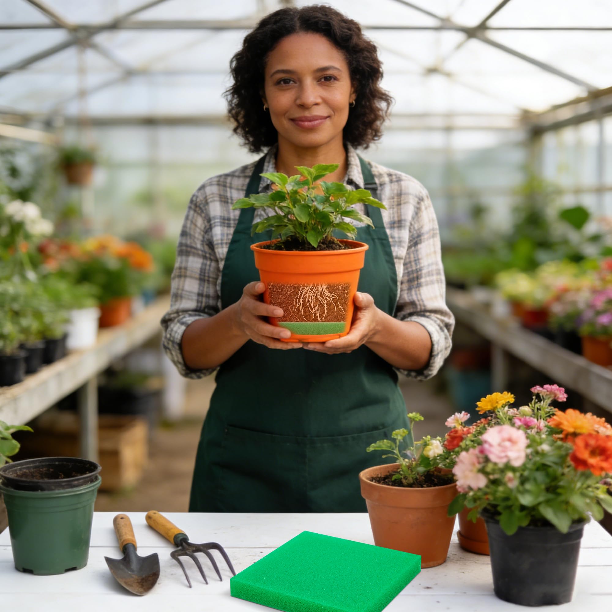 Adnee planter filler flexible material adapts to various pot shapes and sizes.
