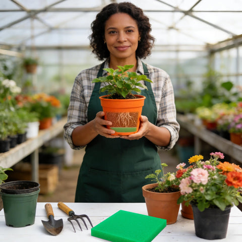 Adnee planter filler flexible material adapts to various pot shapes and sizes.