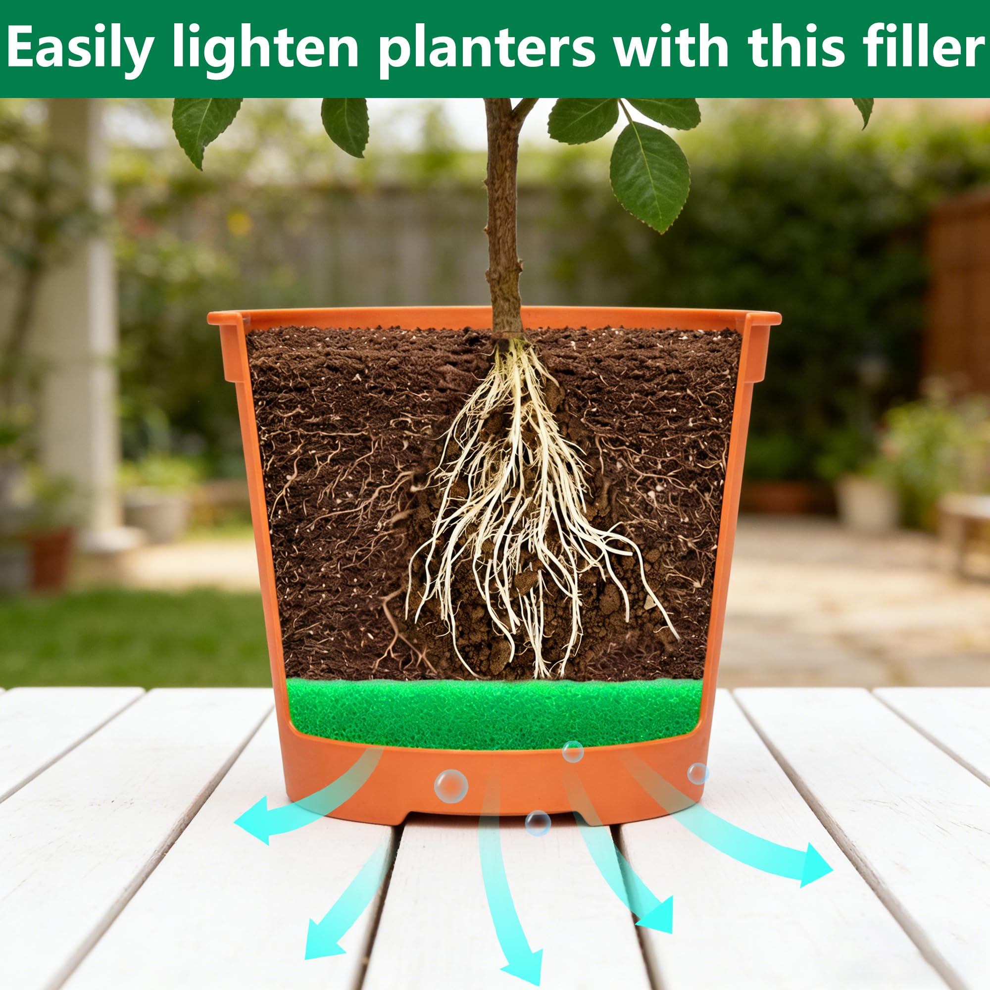Adnee planter filler vacuum-packed packaging, four pieces included for quick setup.