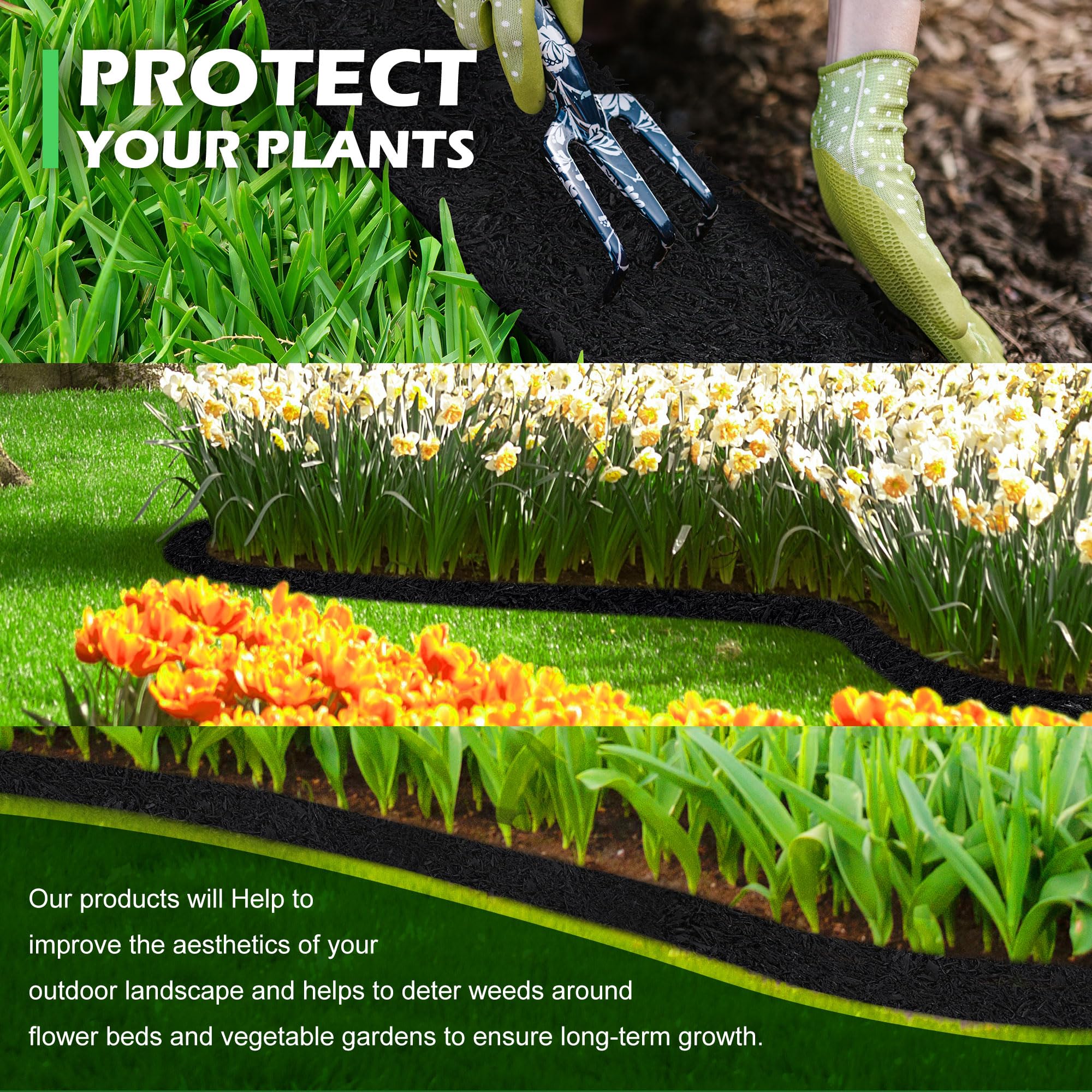 Adnee rubber mulch barrier visually upgrades a vegetable garden edge