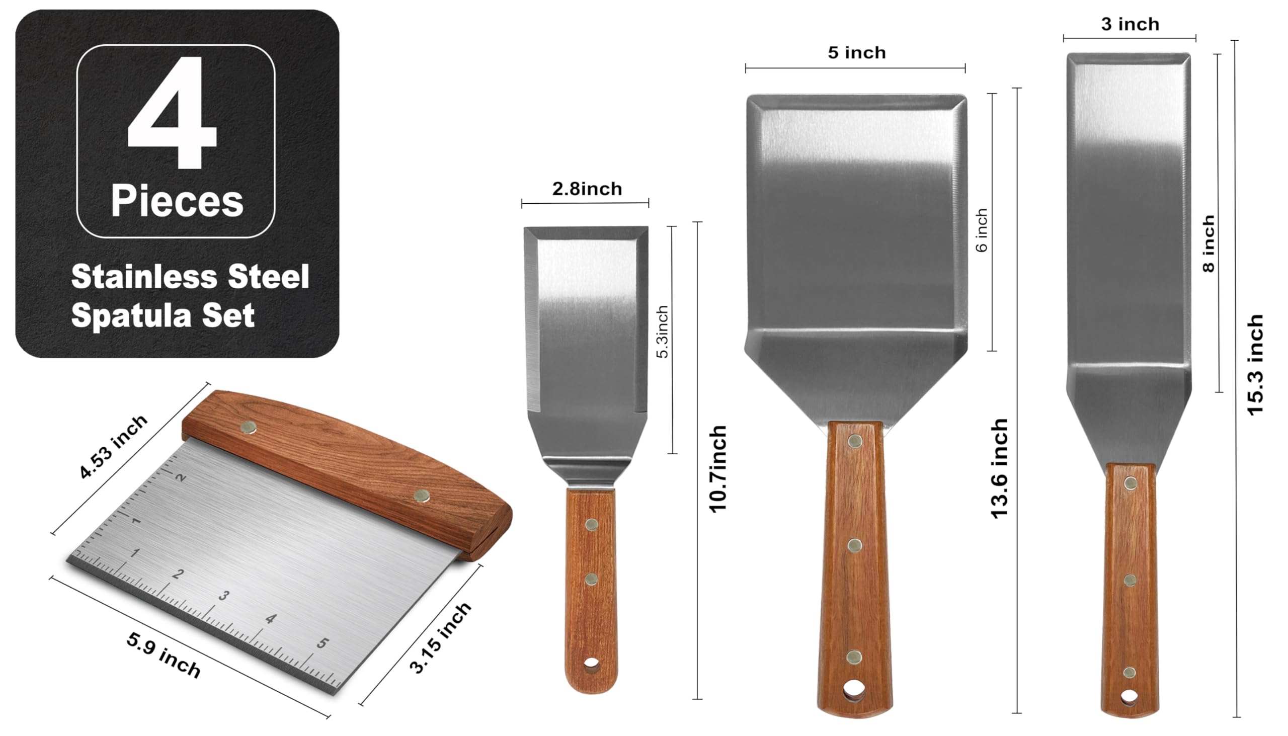 Adoco spatula with full-tang wooden handle delivers balanced, sturdy grip