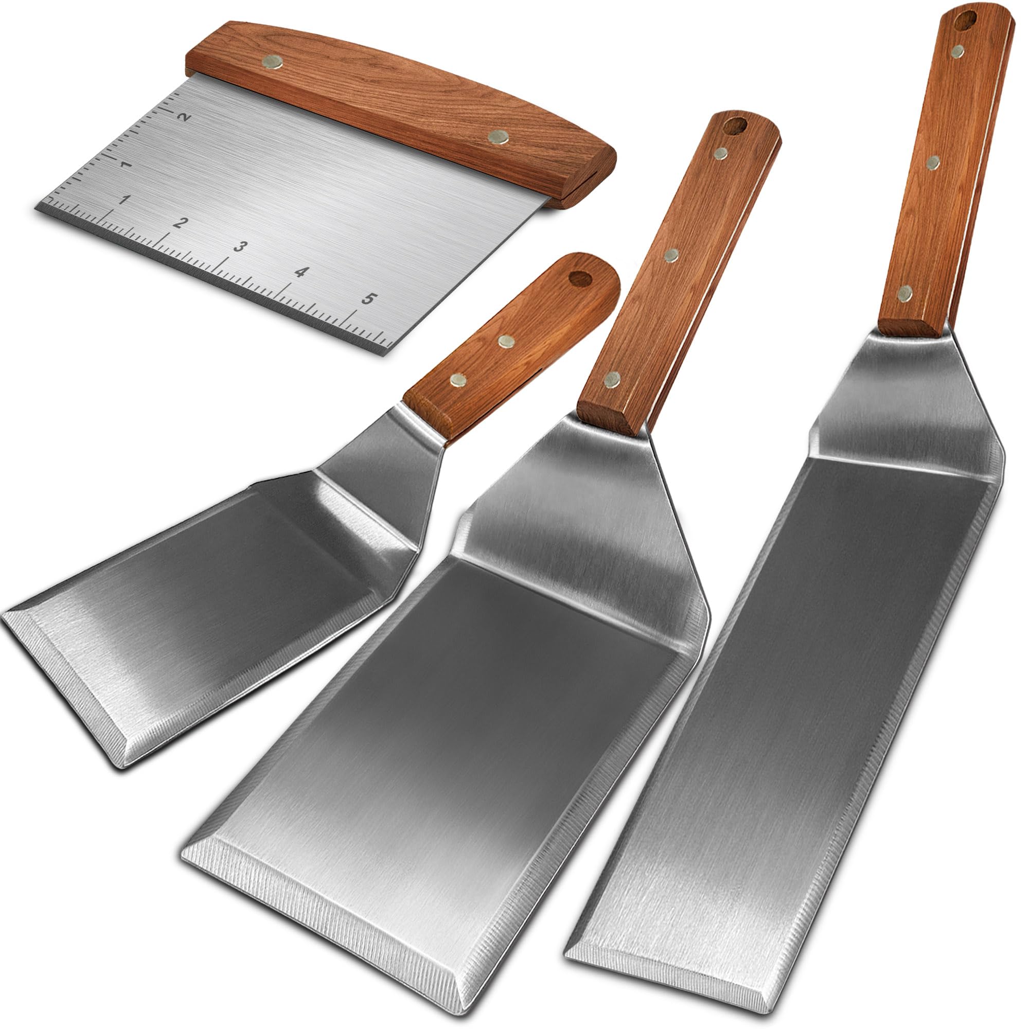Adoco spatula set blade close-up highlighting durable edge for searing