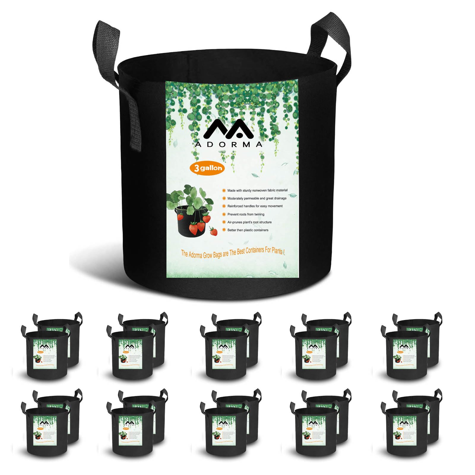 ADORMA 3 gallon grow bag flat view for versatile balcony planting