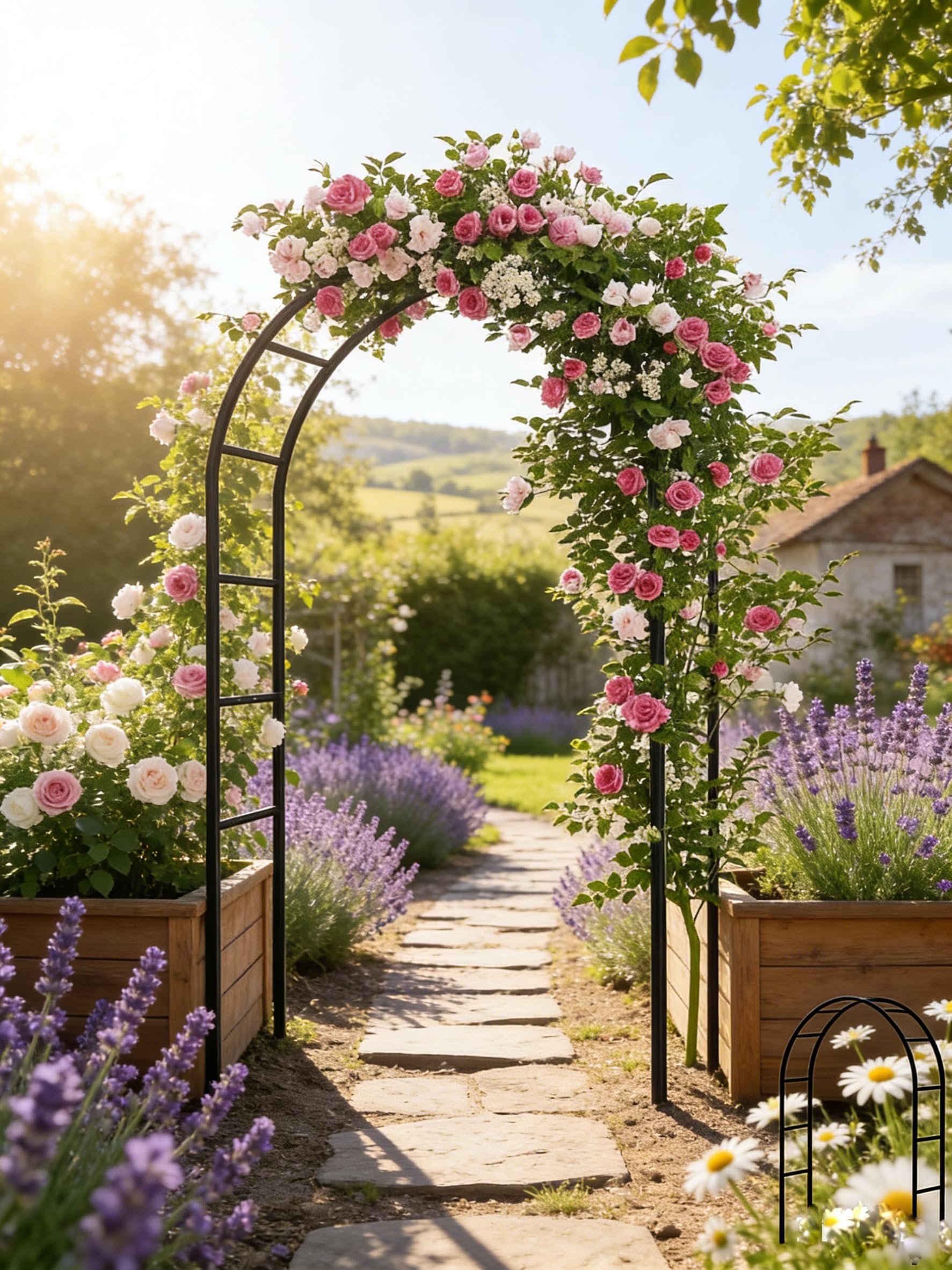 Adorox 7-3ft garden arch frames blooms and climbing plants.