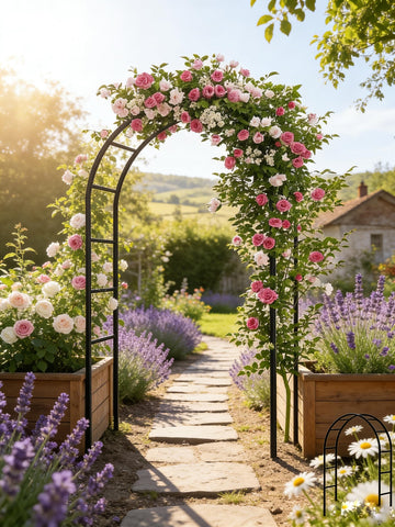 Adorox 7-3ft garden arch frames blooms and climbing plants.