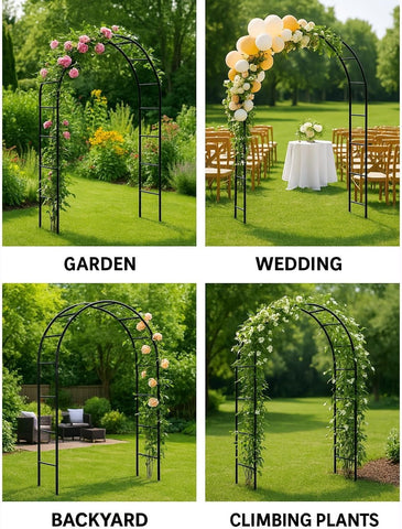 Adorox metal arch frame stands sturdy for outdoor use and events.