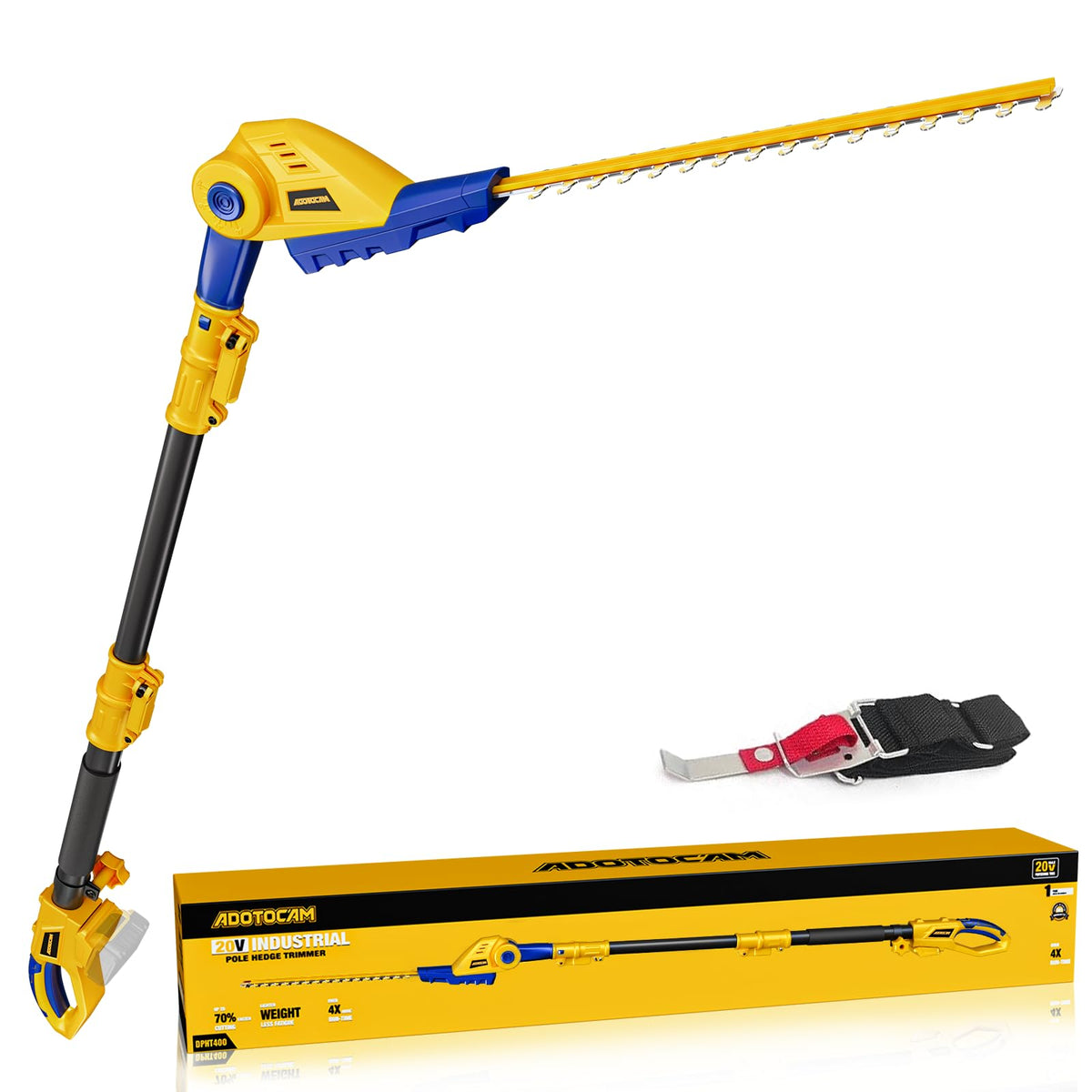 ADOTOCAM cordless pole hedge trimmer extension pole for tall hedges