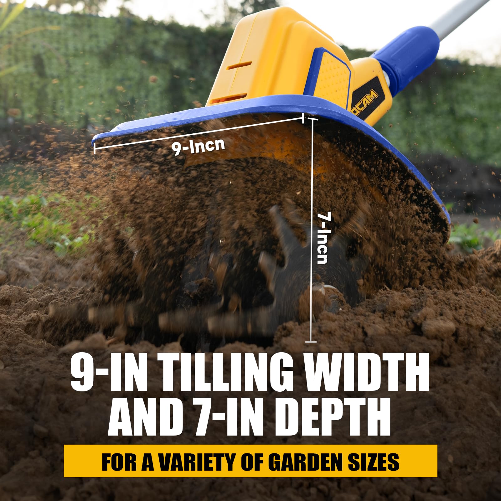 ADOTOCAM tiller demonstrates compatibility with DeWalt 20V MAX batteries