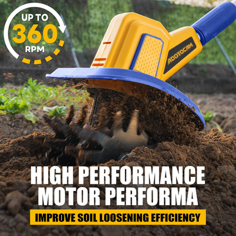 ADOTOCAM cordless tiller delivers 9-inch tilling width for efficient soil prep
