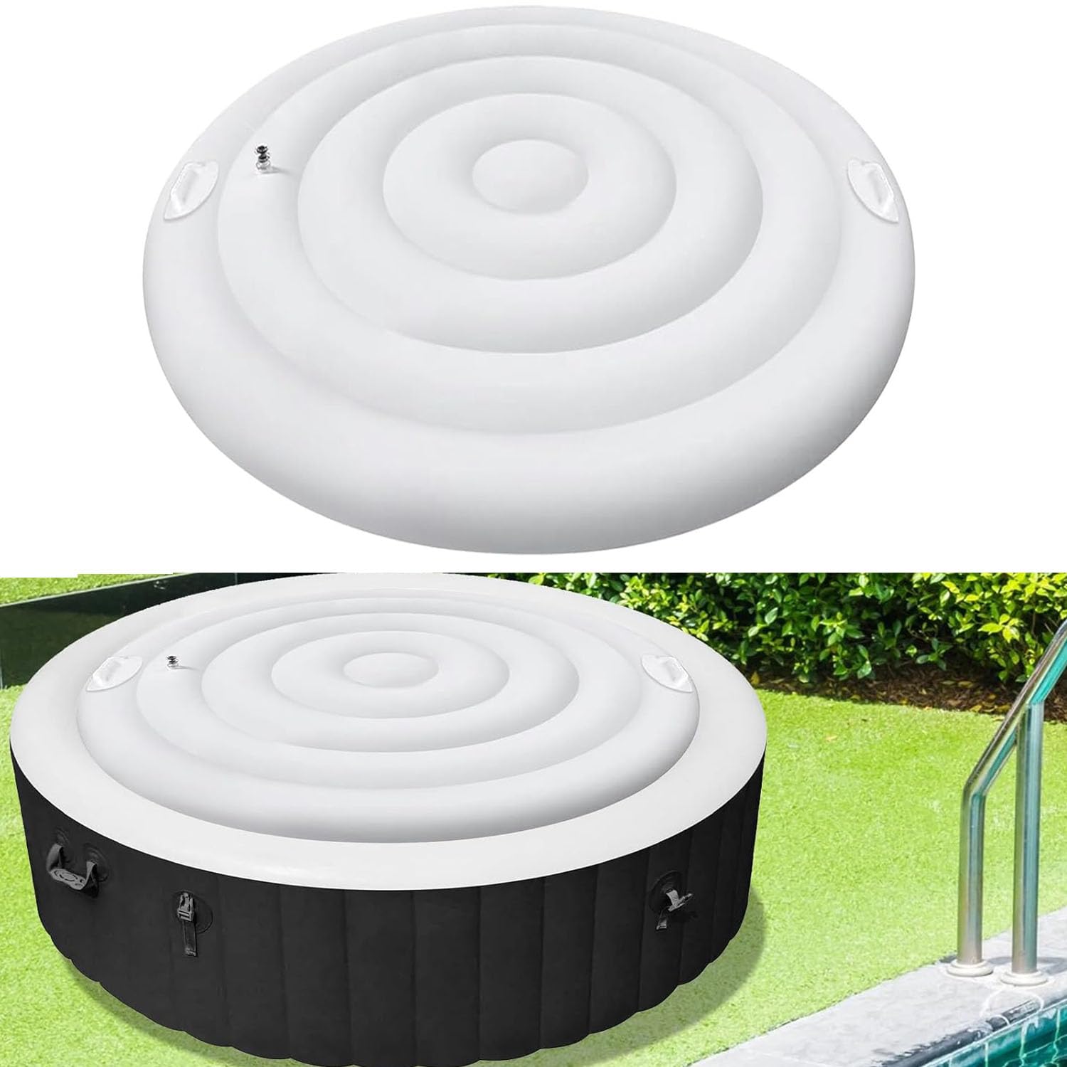 Adozsb hot tub cover with handle sealing protects the spa while keeping water warm.