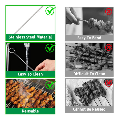 ADULLPONY stainless skewers pointed tips for easy piercing and meat prep.