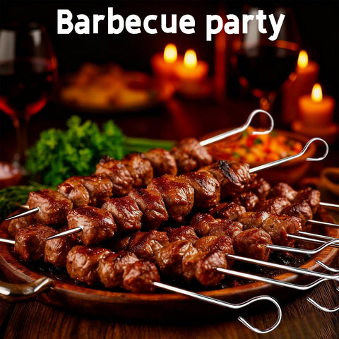 ADULLPONY stainless skewers versatile use for chicken, beef, shrimp, and veggies.