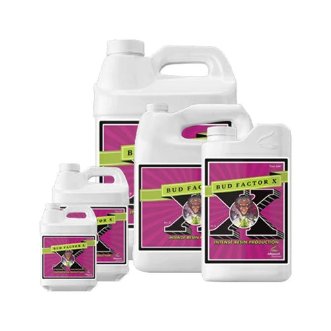 Bud Factor X label close-up shows key bloom-enhancing ingredients.