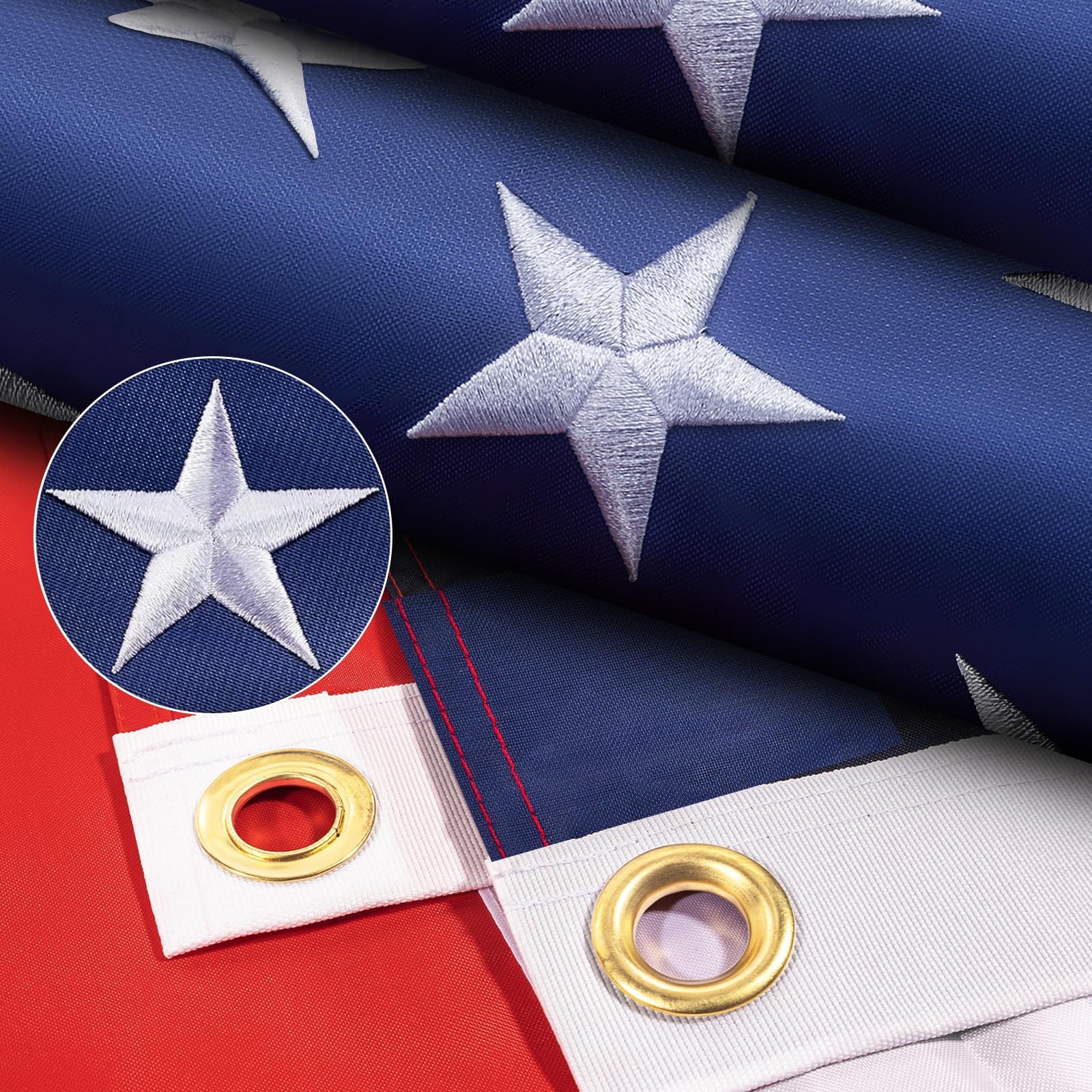 ADVELILD flag edges reinforced with four-stitched seams for longevity.