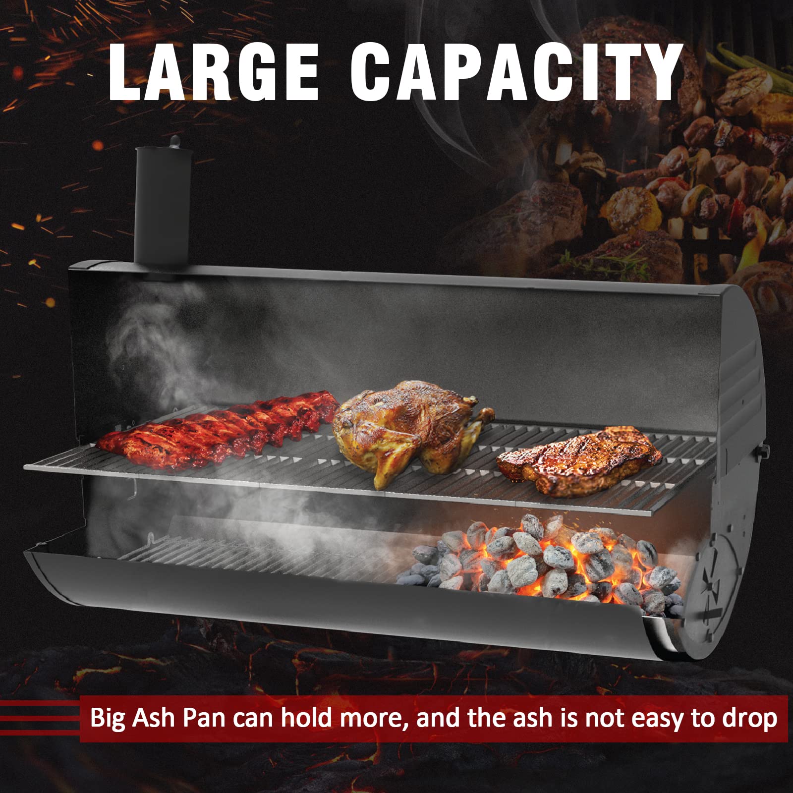 Adviace easy-dump design enables quick cleanup after grilling.