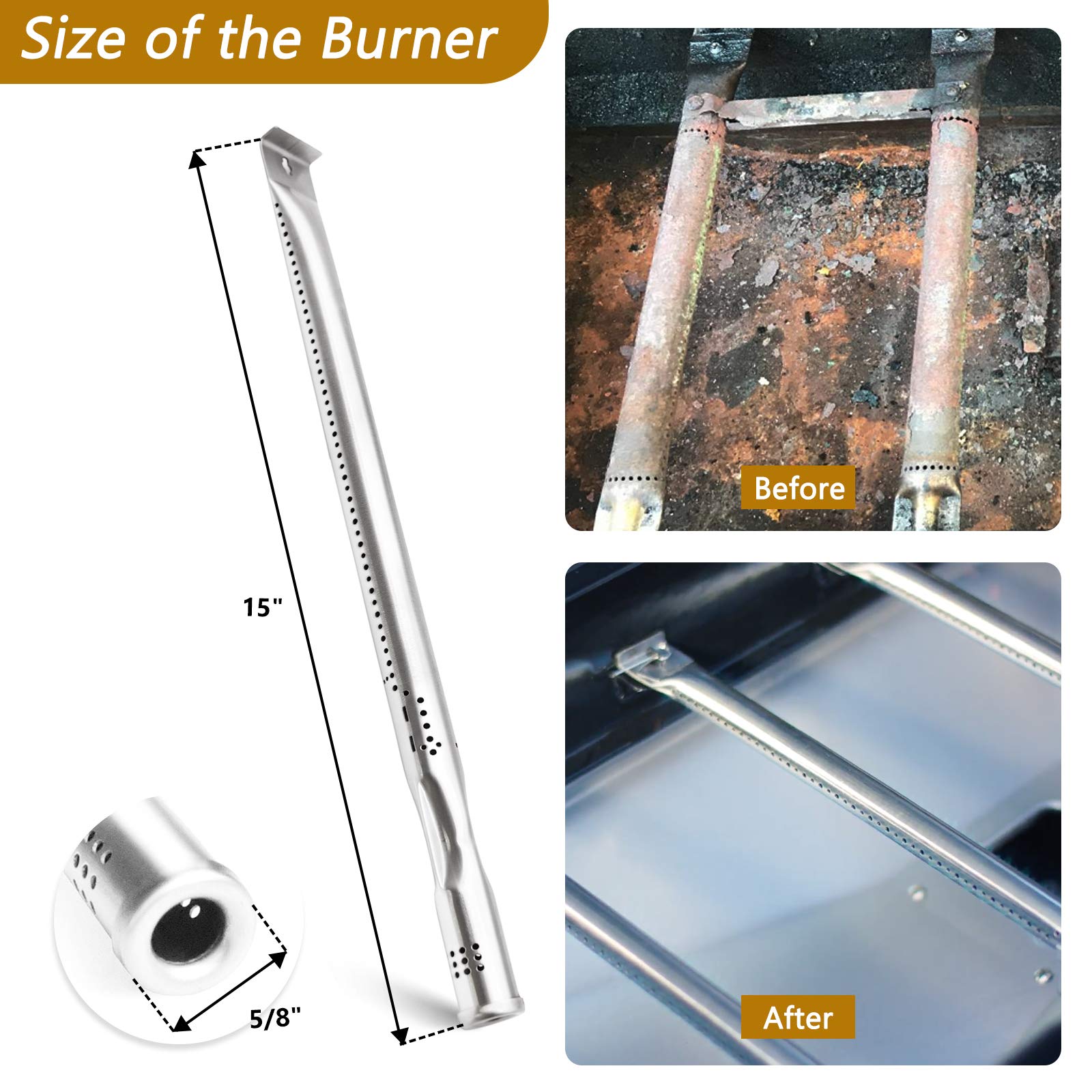 Adviace Nexgrill 720-0896C burner tube close-up, durable stainless steel build