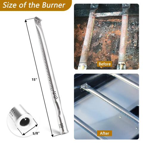 Adviace Nexgrill 720-0896C burner tube close-up, durable stainless steel build