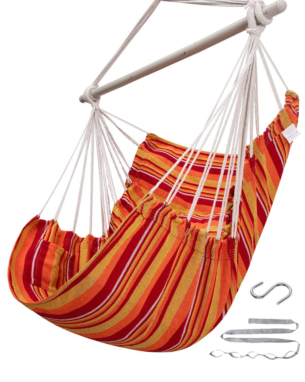 ADVOKAIR hammock chair front view showing secure steel spreader bar for stable lounging