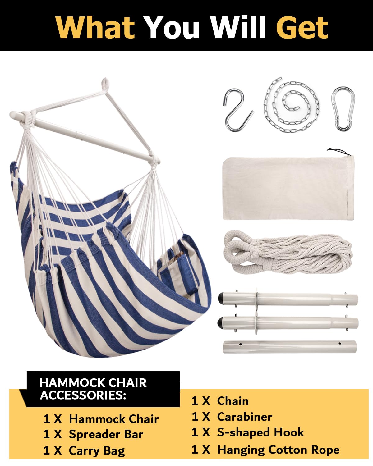 ADVOKAIR hammock chair large XXL soft polyester cotton blend for comfort