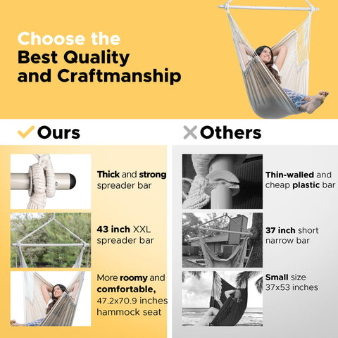 ADVOKAIR hammock chair large XXL heavy duty steel spreader bar and anti slip grooves