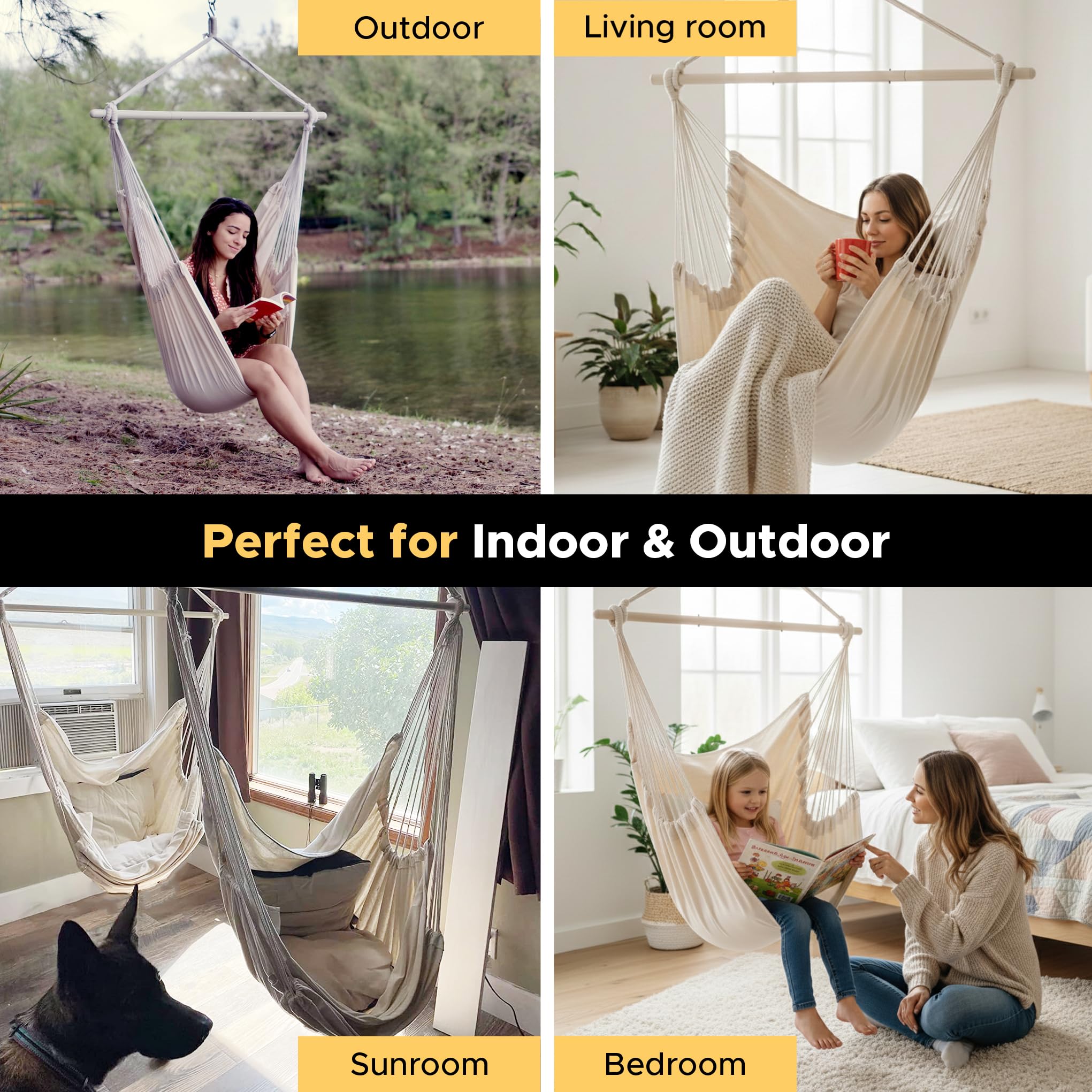 ADVOKAIR hammock chair suitable for indoor and outdoor spaces like patio or bedroom