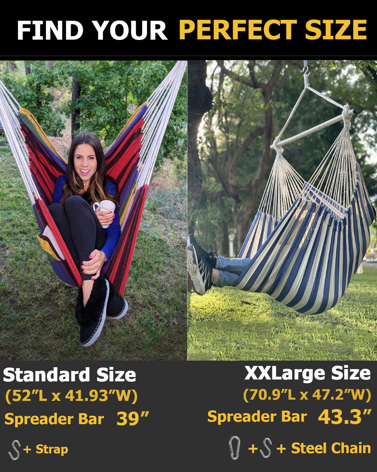 ADVOKAIR hammock chair includes chain, S-hook, and snap hook for quick setup