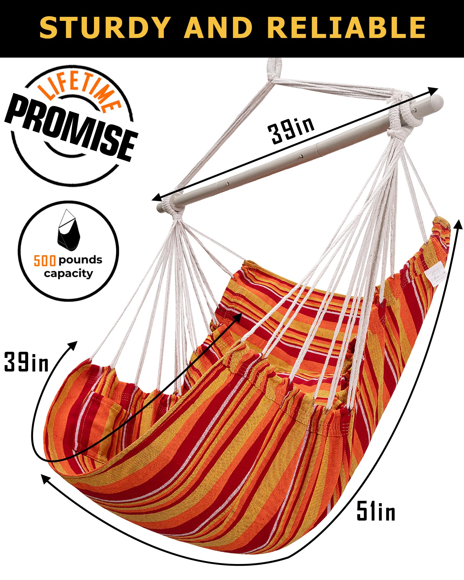 ADVOKAIR hammock chair steel spreader bar providing stability during lounging